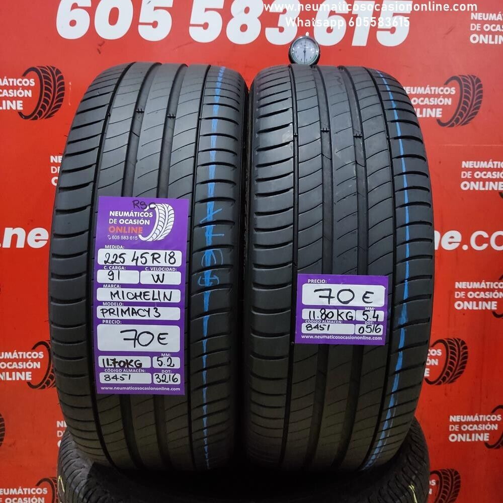 [Ref.8451] 2x 225 45 R18 91W 5.4/5.2 mm Michelin Primacy 3 RSC Ref.8451