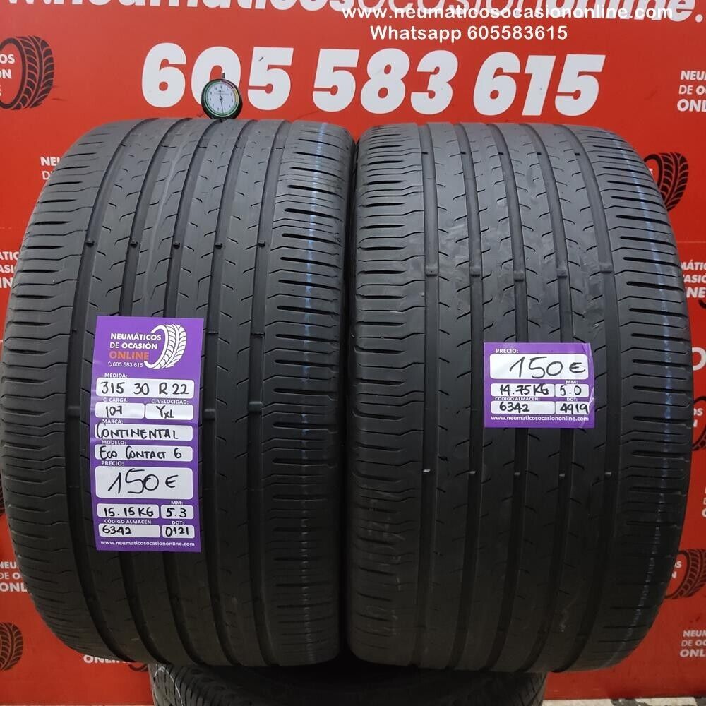 [Ref.6342] 2x 315 30 R22 107Y XL 5.3/5.0mm Continental Eco Contact 6 Ref.6342