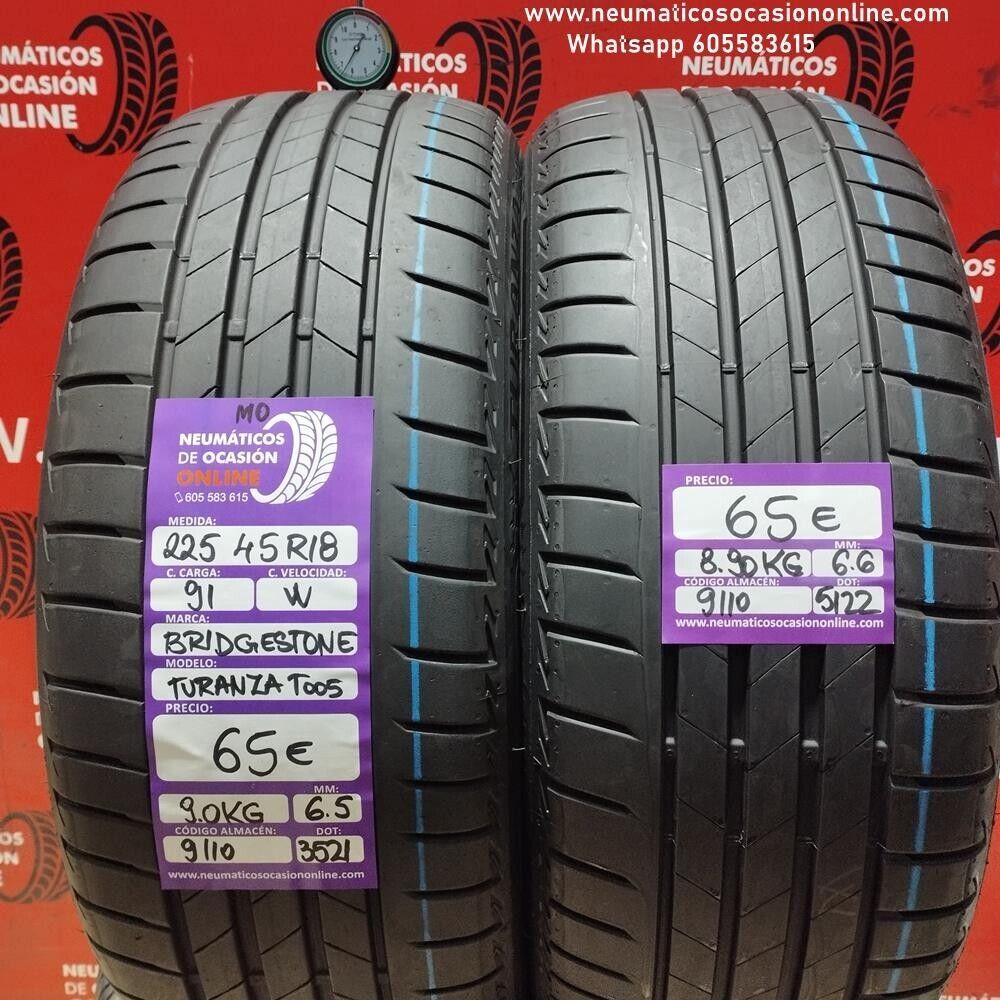 2x 225 45 R18 91W Bridgestone Turanza T005 MO 6.6/6.5 mm Ref.9110