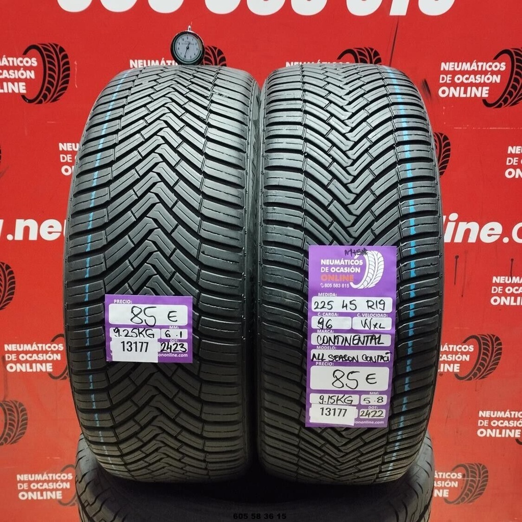 2x 225 45 R19 96WXL CONTINENTAL ALL SEASON CONTACT M+S* 6.1/5.8mm REF:13177