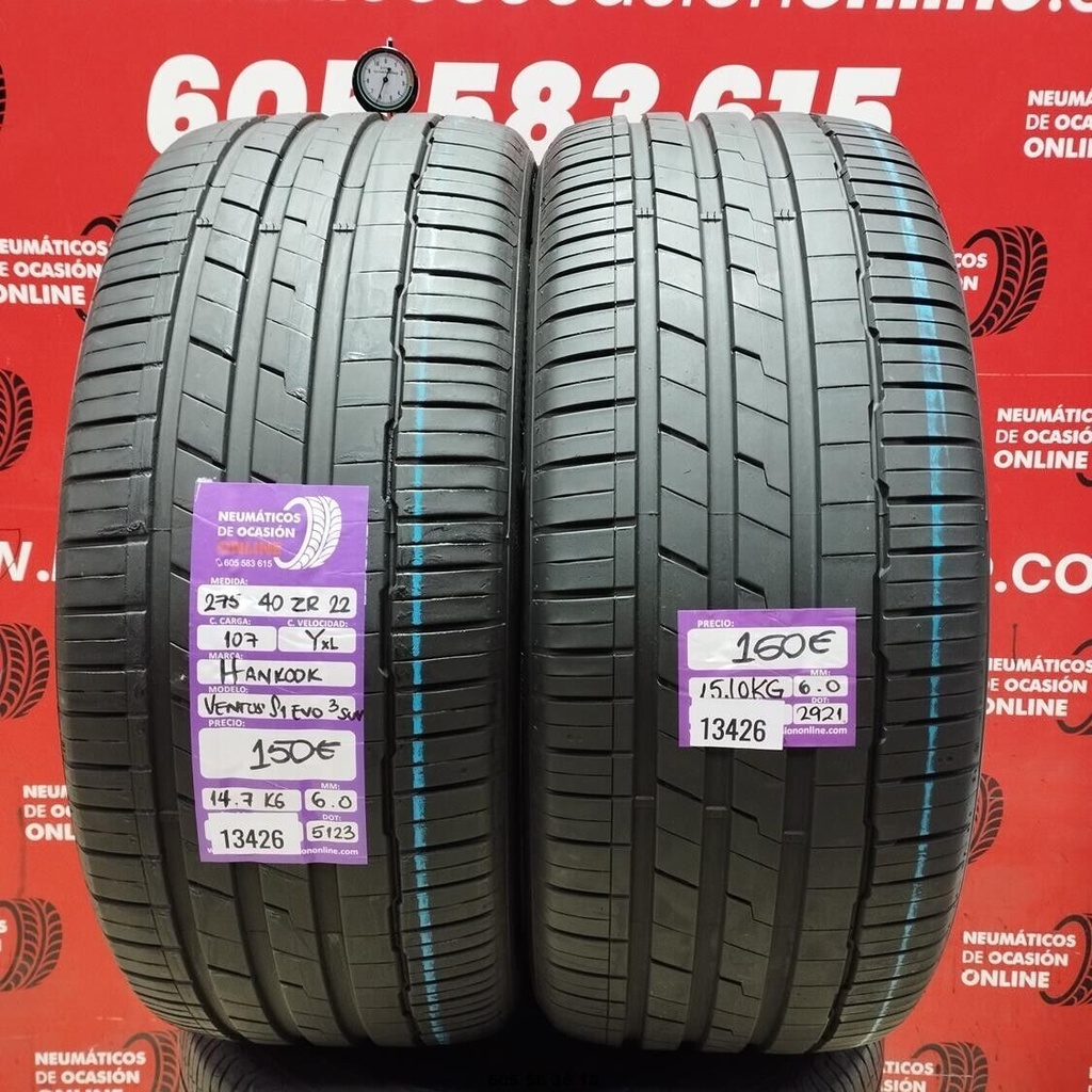 2x 275 40 22 ZR22 107Y XL HANKOOK VENTUS S1 EVO 3 6.0/6.0MM REF. 13426