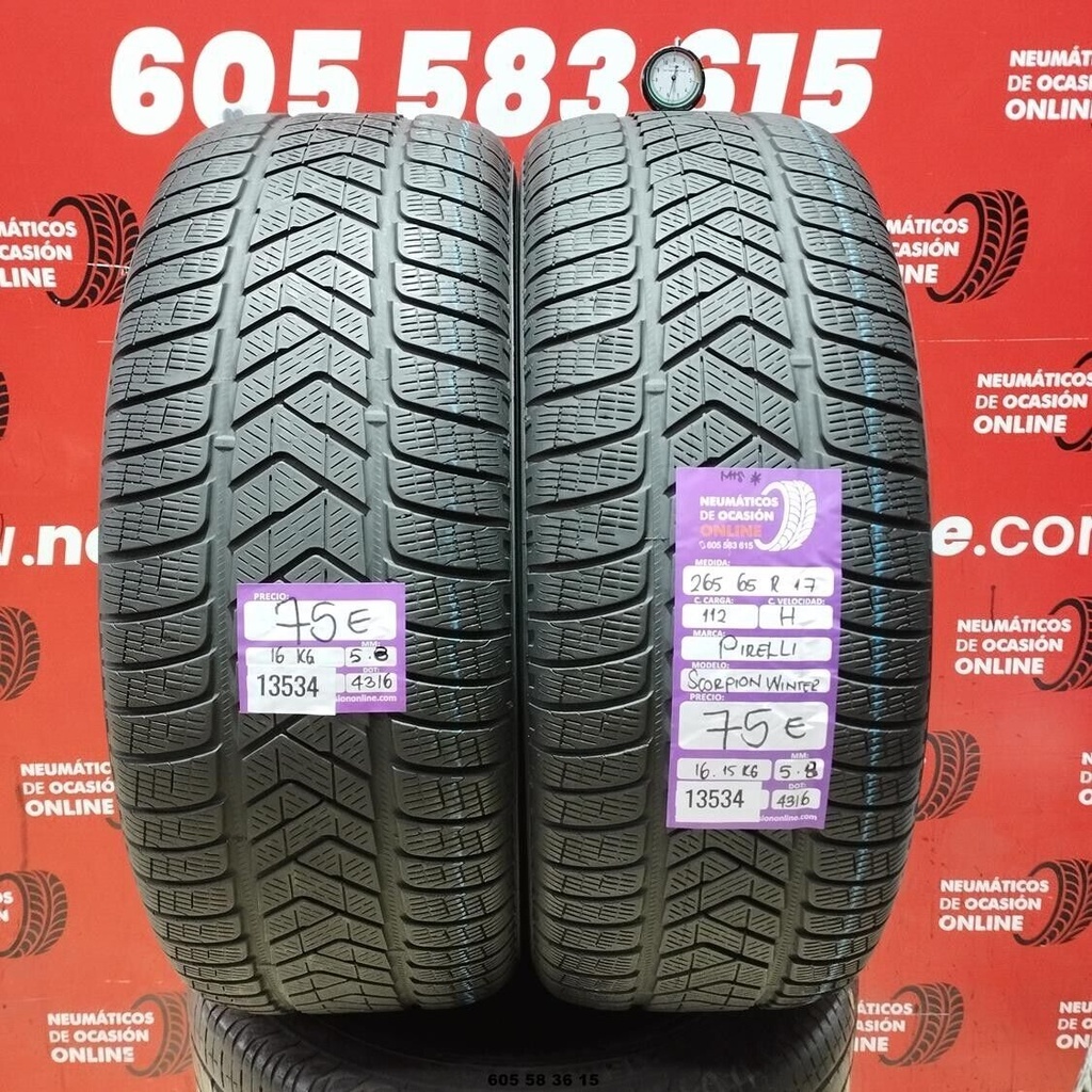 2x 265 65 R17 112H Pirelli Scorpion Winter M+S 5.8/5.8MM Réf. 13534