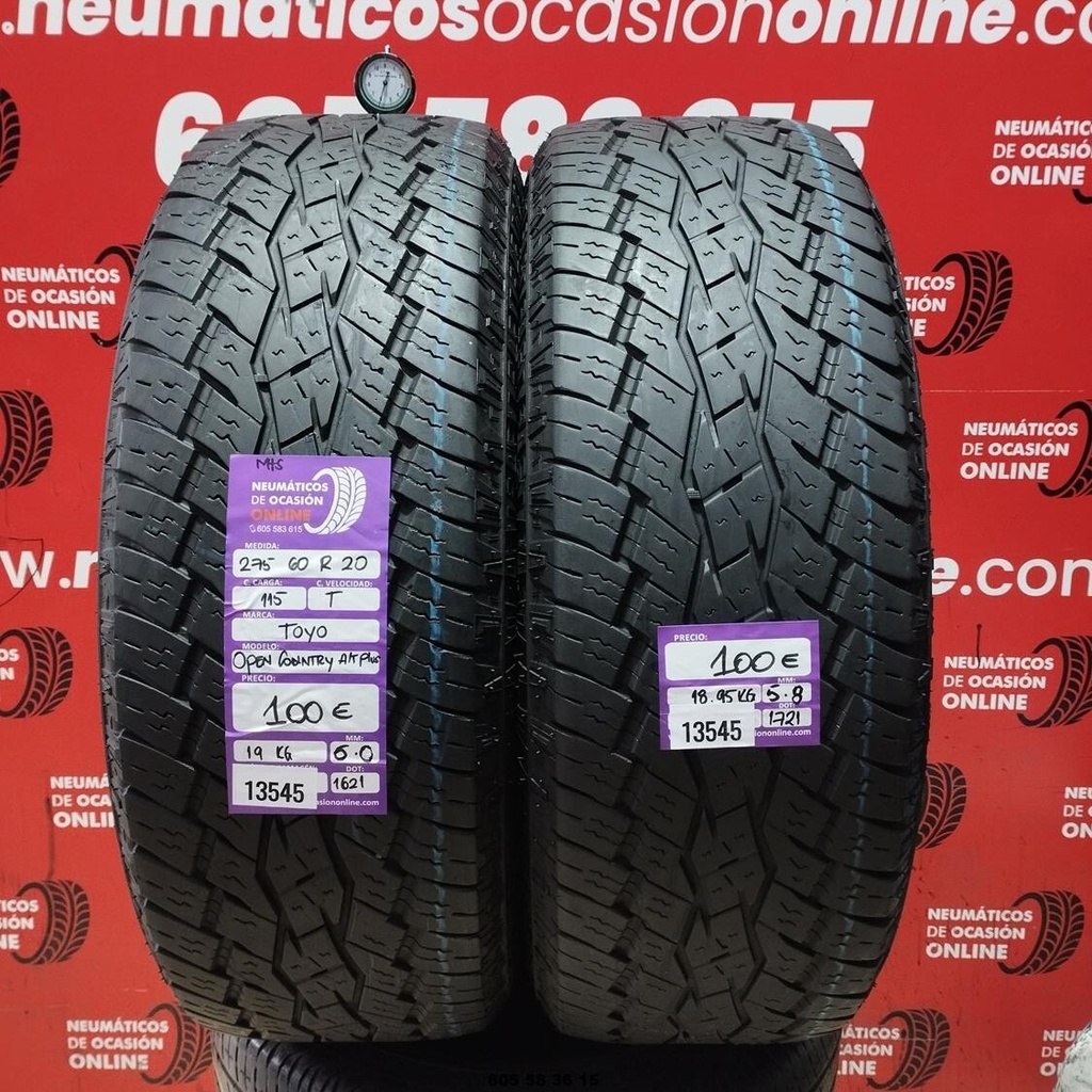 2x 275 60 R20 115T TOYO OPEN COUNTRY A/T PLUS M+S   5.8/6.0MM REF. 13545