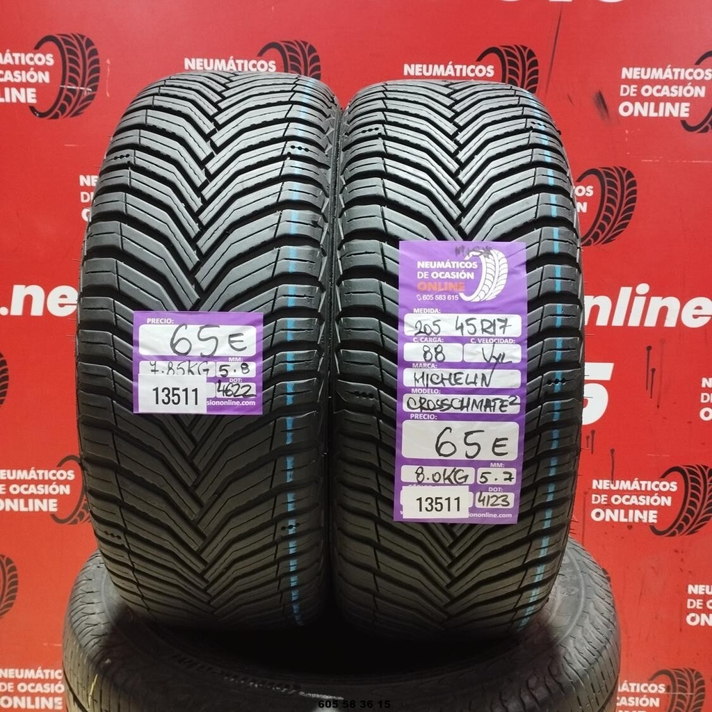 2x 205 45 R17 88V XL MICHELIN CROSS CLIMATE2 M+S*  5.7/5.8MM REF. 13511