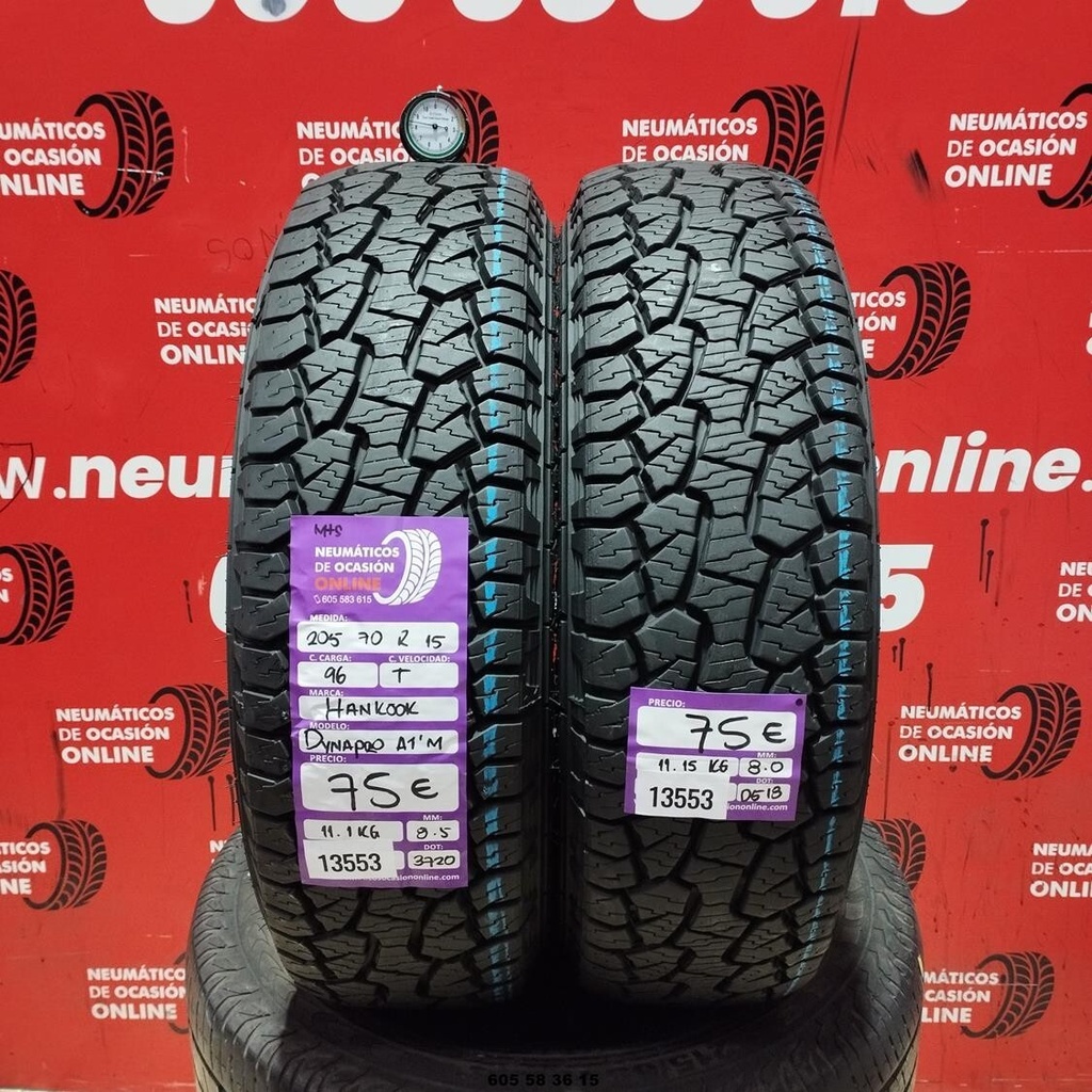 2x 205 70 R15 96T  HANKOOK DYNAPRO A1 M+S 8.5/8.0MM REF. 13553