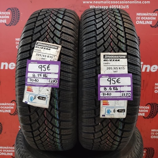 [Ref.7040] 2x 205 65 R15 94T 8.0/8.0mm Bridgestone Blizzak LM005 Ref.7040