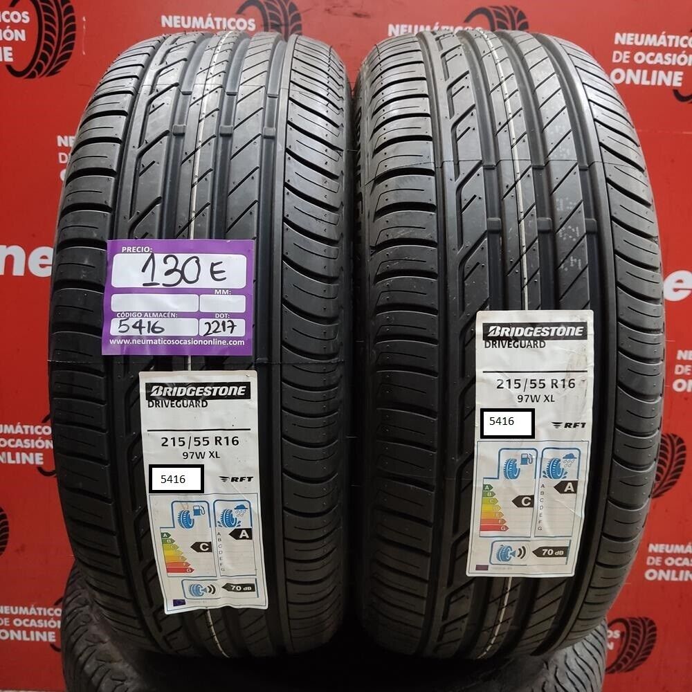 [Ref.5416] 2x 215 55 R16 97W XL 8.0/8.0mm Bridgestone DriveGuard Ref.5416