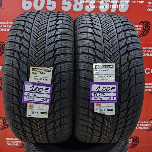 [Ref.7059] 2x 255 50 R18 106V XL 8.0/8.0mm Bridgestone Blizzak LM001 Ref.7059