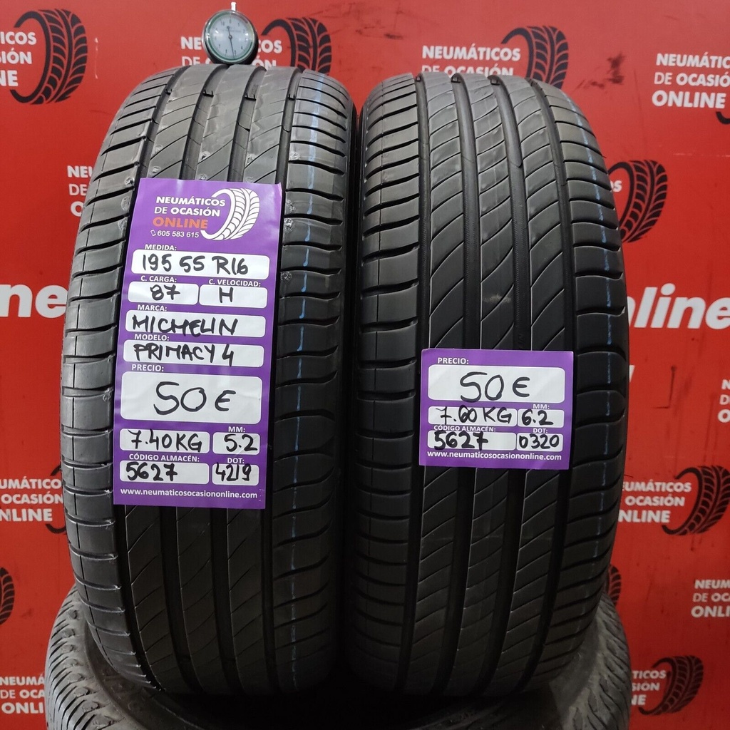 2x 195 55 R16 87H 5.2/6.2mm Michelin Primacy 4 Ref.5627