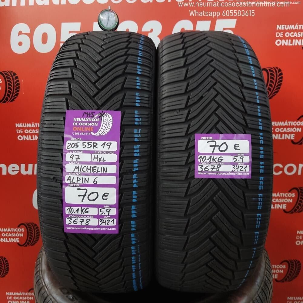 [Ref.3678] 2x 205 55 R19 97H XL M+S 5.9/5.9mm Michelin Alpin6 Ref.3678