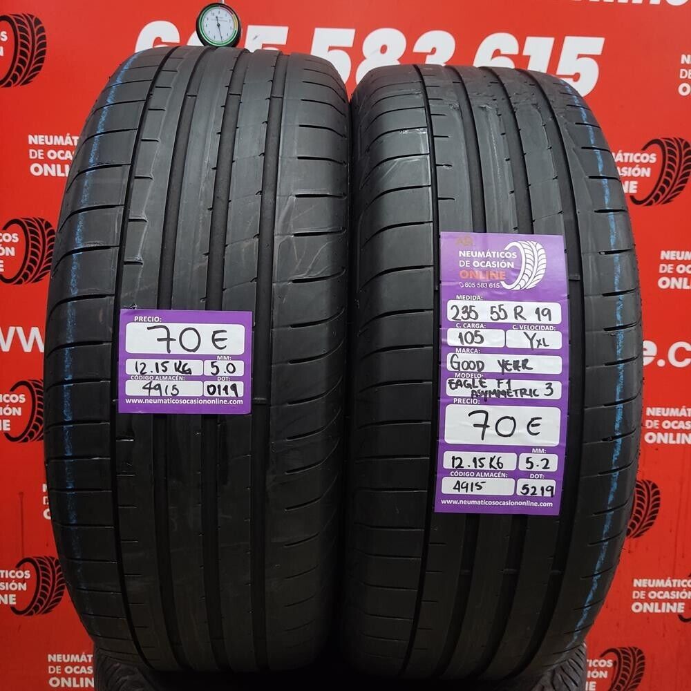 [Ref.4915] 2x 235 55 R19 105Y XL 5.0/5.2mm Goodyear Eagle F1 Asymetric3 Ref.4915