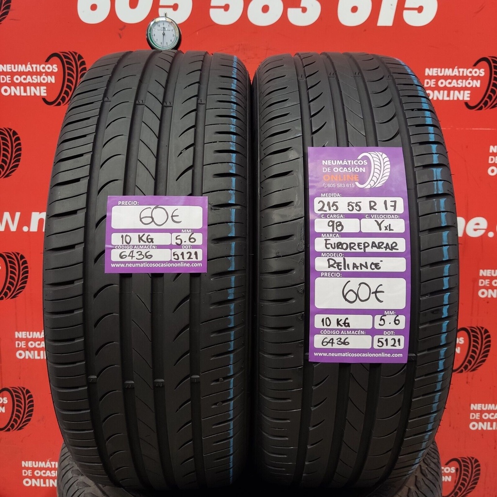 [Ref.6436] 2x 215 55 R17 98Y XL 5.6/5.6mm Euroreparar Reliance Ref.6436