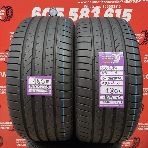 [Ref.6746] 2x 285 40 R21 109Y 6.8/6.8mm Bridgestone Alenza 001 Ref.6747