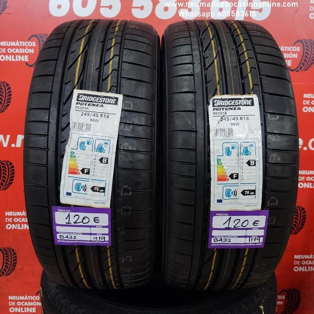 [Ref.8432] 2x 245 45 R18 96W Bridgestone Potenza RE050A DOT 1119/1119 (Sin Uso) Ref.8432