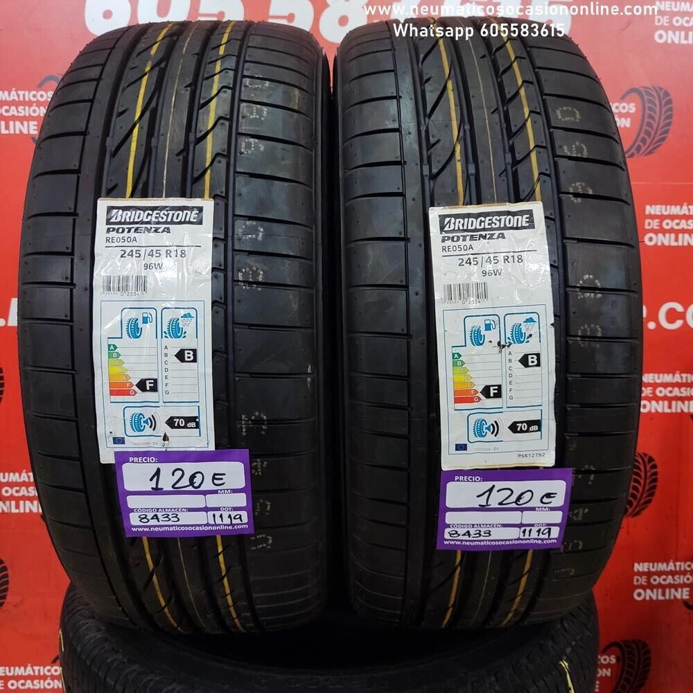 2x 245 45 R18 96W Bridgestone Potenza RE050A DOT 1119/1119 (Sin Uso) Ref.8433