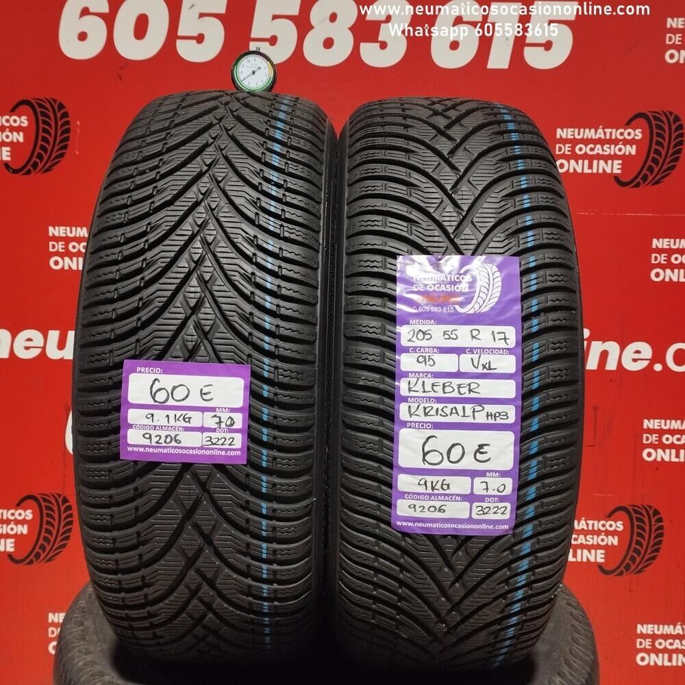 [Ref.9206] 2x 205 55 R17 95V XL Kleber Krisalp HP3 7.0/7.0 mm Ref.9206