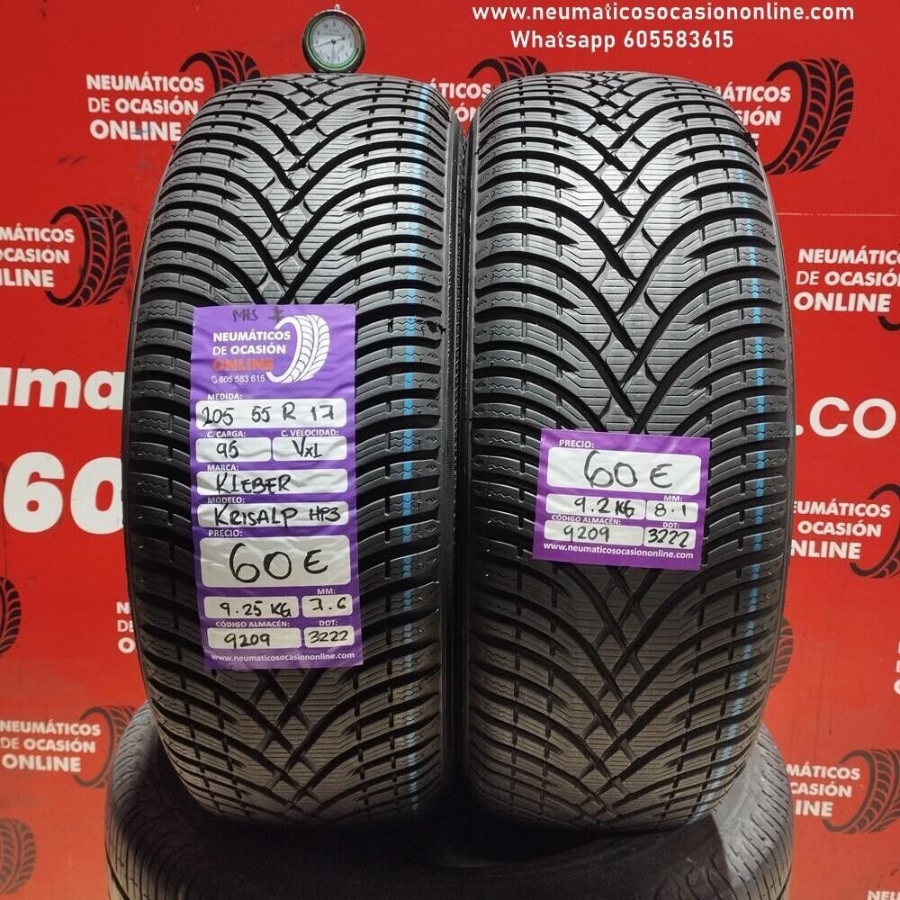 [Ref.9209] 2x 205 55 R17 95V XL Kleber Krisalp HP3 M+S 8.1/7.6 mm Ref.9209