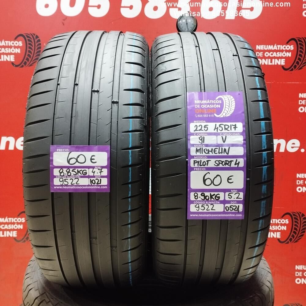 2x 225 45 R17 91V MICHELIN PILOT SPORT4 4.7/5.2 mm REF:9522