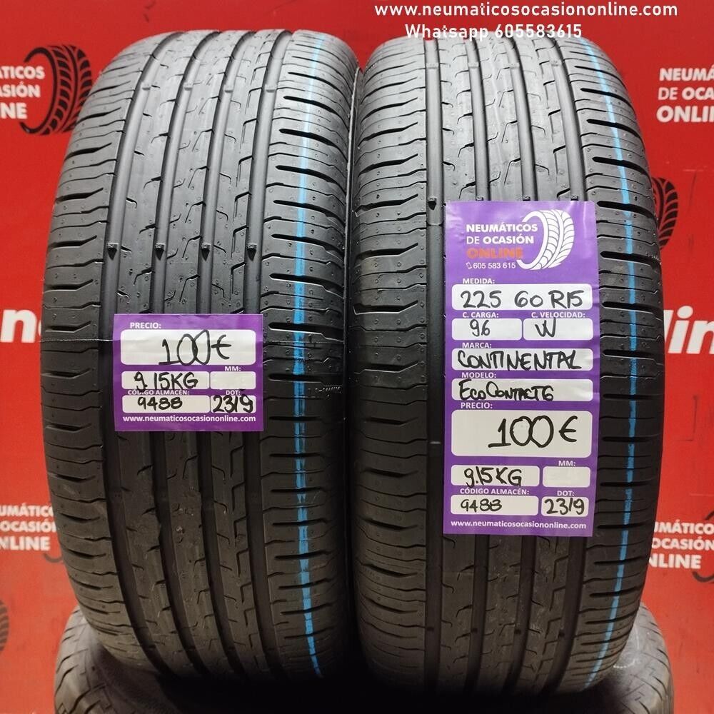 [Ref.9488] 2x 225 60 R15 96W CONTINENTAL ECO CONTACT6 REF: 9488