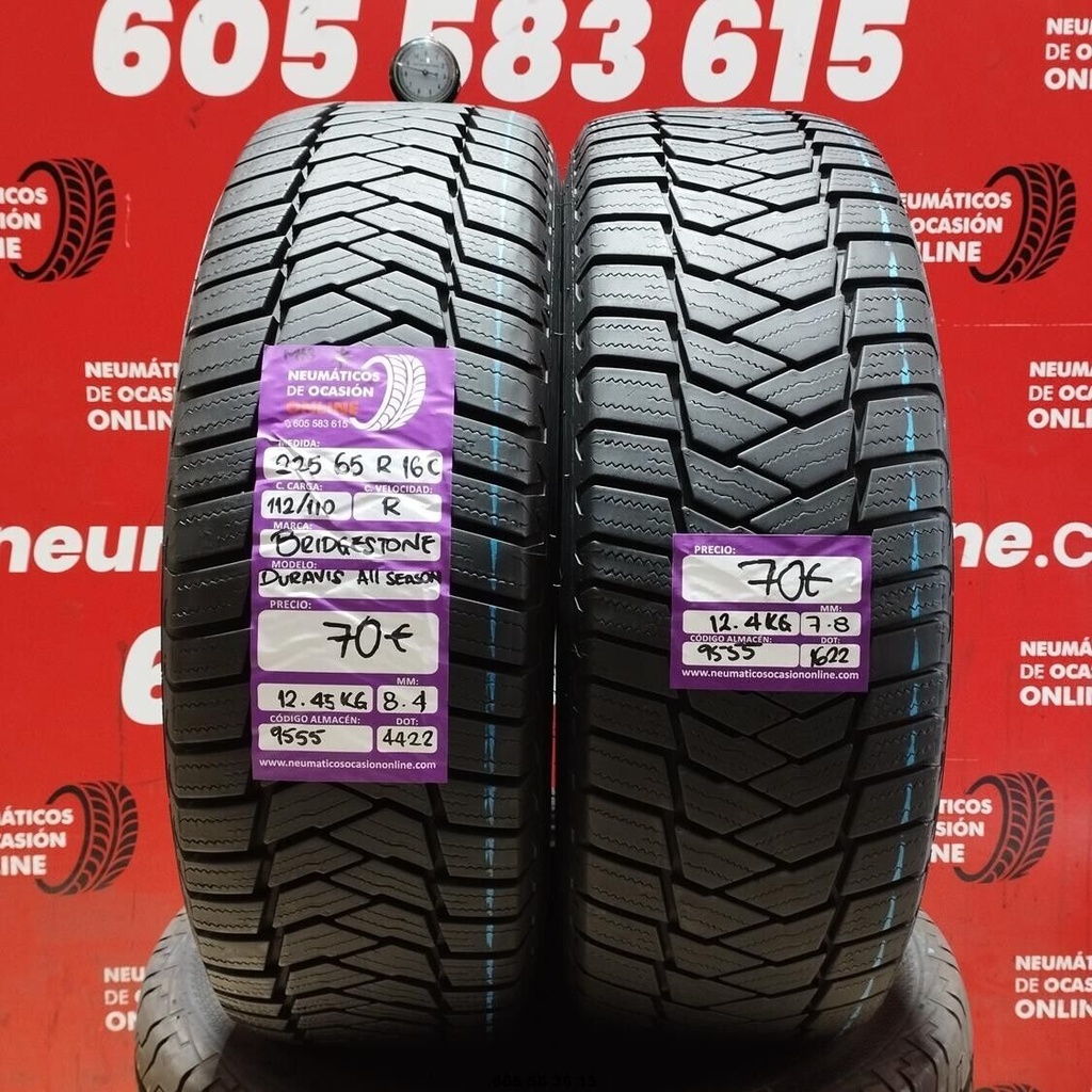 2x 225 65 16C 112/110R BRIDGESTONE DURAVIS ALL SEASONS 8.4/7.8mm REF:9555