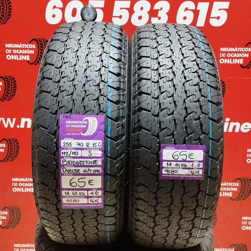 2x 255 70 15C 112/110S BRIDGESTONE DUELER H/T 840 4.6/4.6mm REF:9580