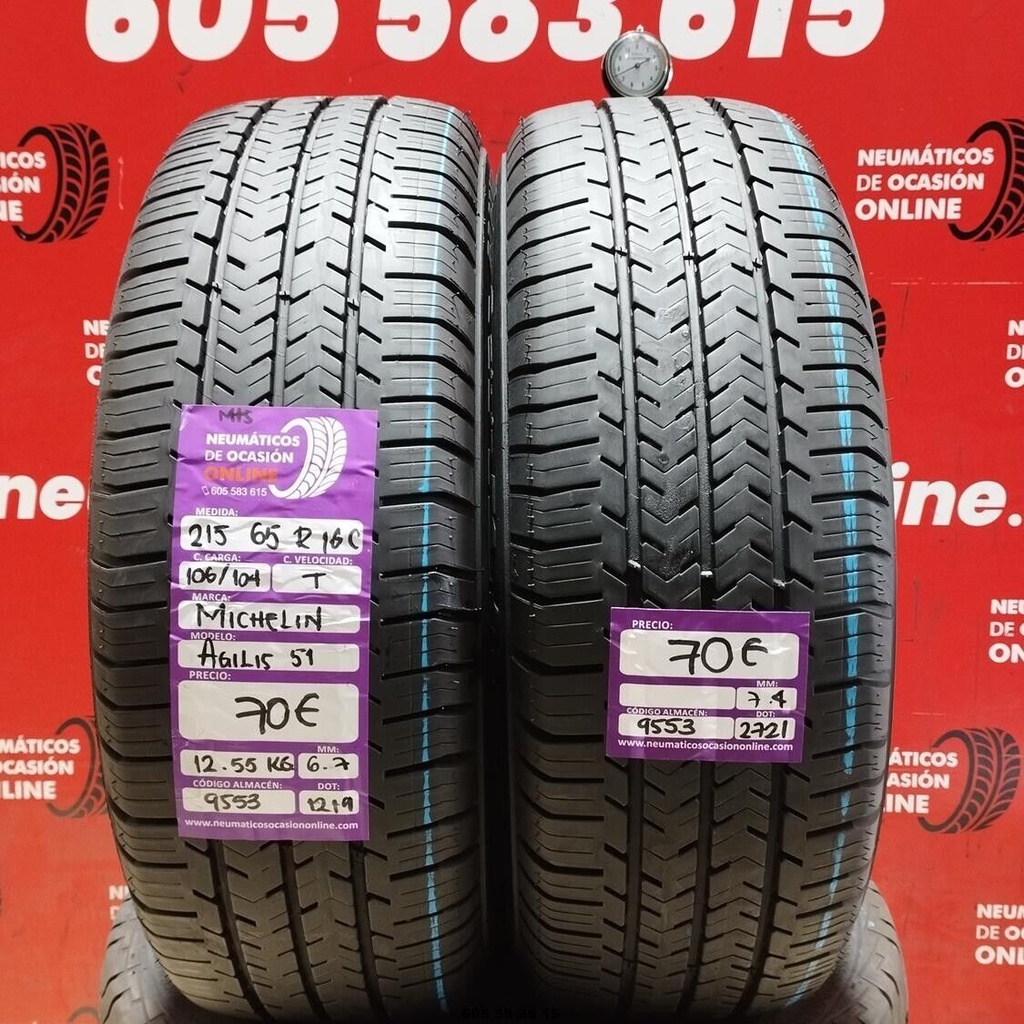 2x 215 65 16C 106/104T MICHELIN AGILIS 51 6.7/7.4mm REF:9553