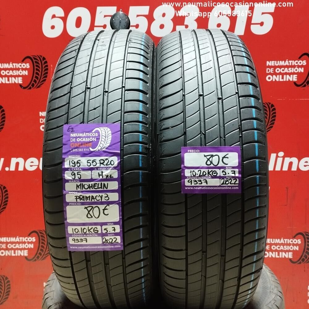 2x 195 55 R20 95HXL MICHELIN PRIMACY3 5.7/5.7mm REF:9337