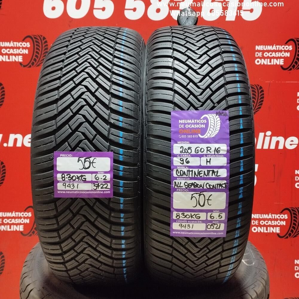 2x 205 60 R16 96H CONTINENTAL ALLSEASON CONTACT 6.2/6.5mm REF:9431