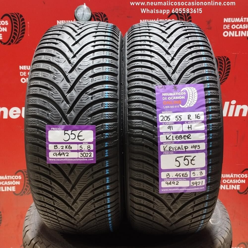 2x 205 55 R16 91H KLEBER KRISALP HP3 5.8/5.8mm REF:9492