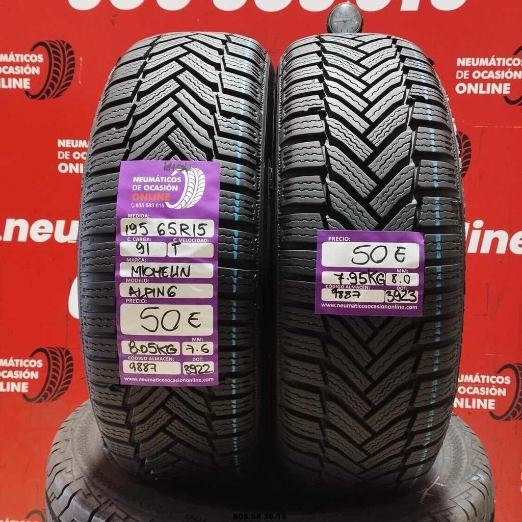 2x 195 65 R15 91T MICHELIN ALPIN6 M+S* 7.6/8.0mm REF:9887