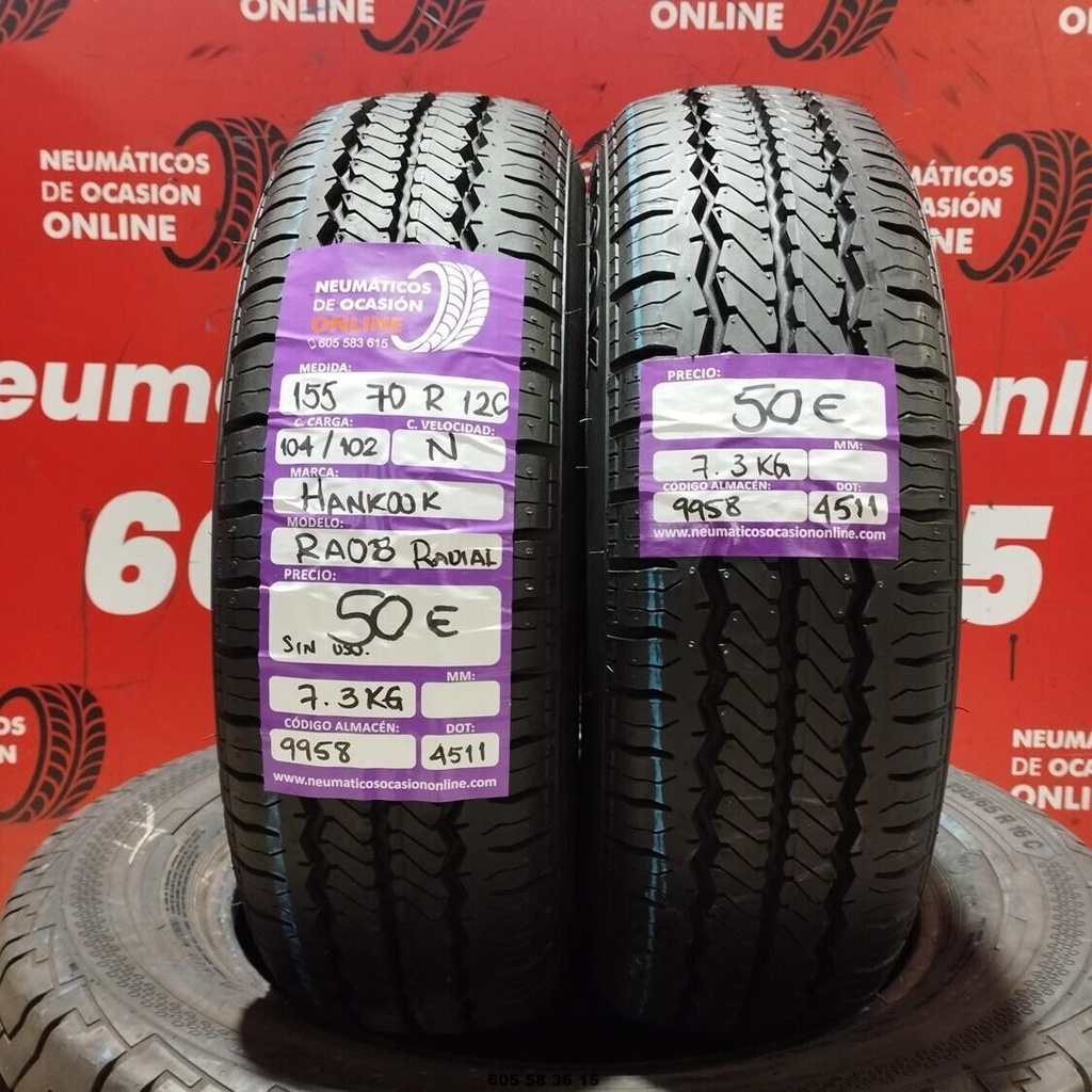 2x 155 70 R 12C  104/102N HANKOOK RA08 RADIAL (SIN USO) REF:9958