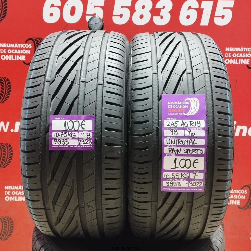 2x 245 40 R19 98YXL UNIROYAL RAIN SPORT5 7.0/7.8mm REF:9993