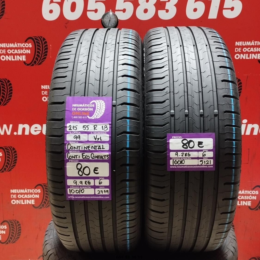 2x 215 55 18 99VXL CONTINENTAL CONTI ECO CONTACT5 6.0/6.0mm REF:10010