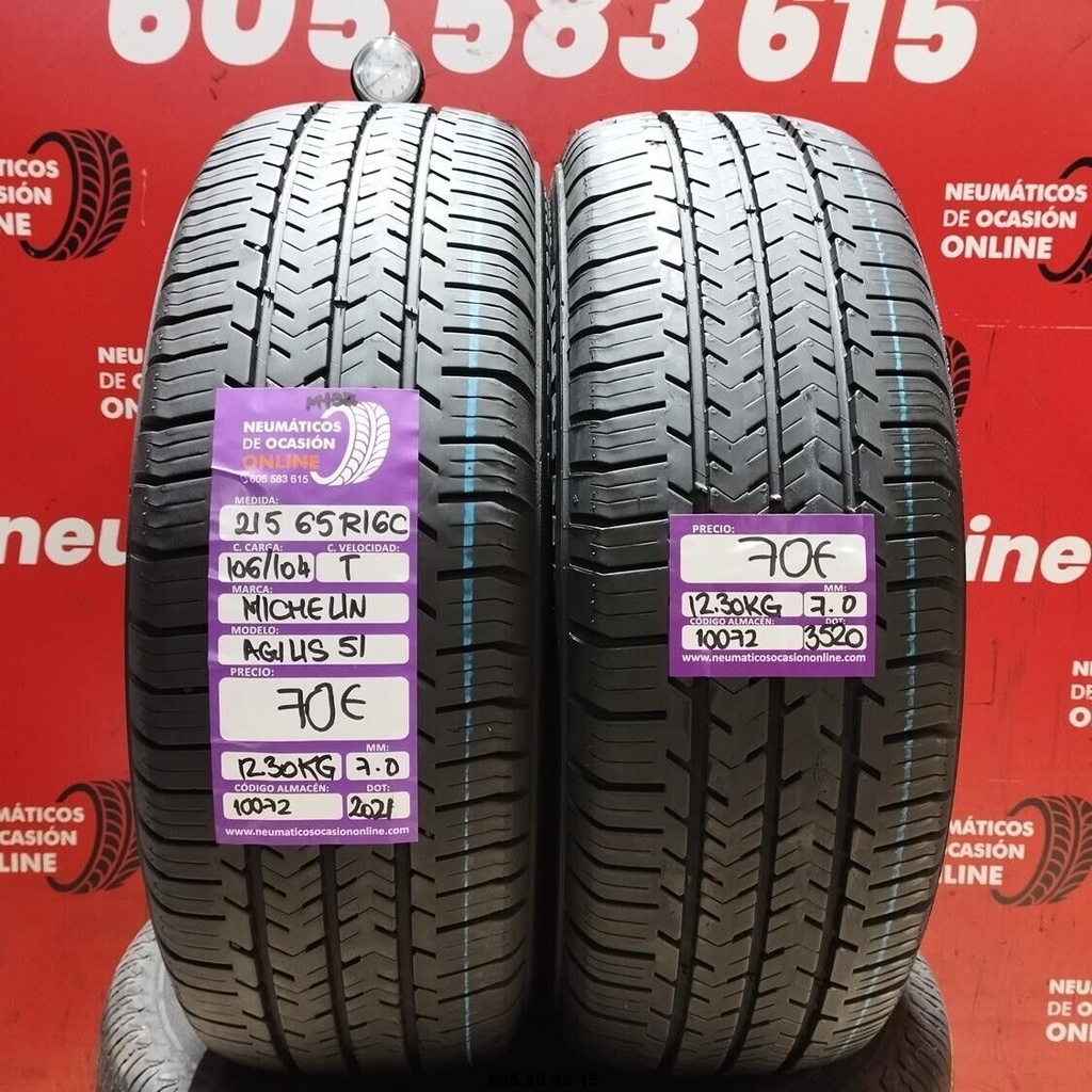 2x 215 65 R 16C 106/104T MICHELIN AGILIS 51 M+S* 7.0/7.0mm REF:10072