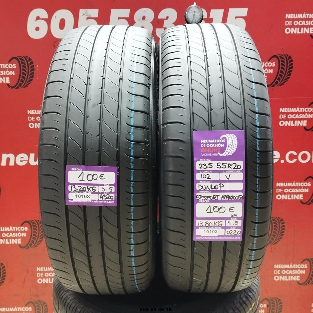 2x 235 55 R20 102V DUNLOP SP SPORT MAXX 050 5.5/5.8mm REF:10103