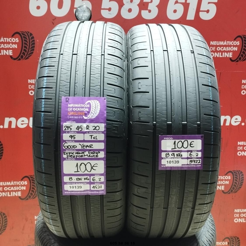 2x 215 45 R20 95T XL GOODYEAR EFFICIENT GRIP PERFORMANCE R 6.2/6.2mm REF:10139