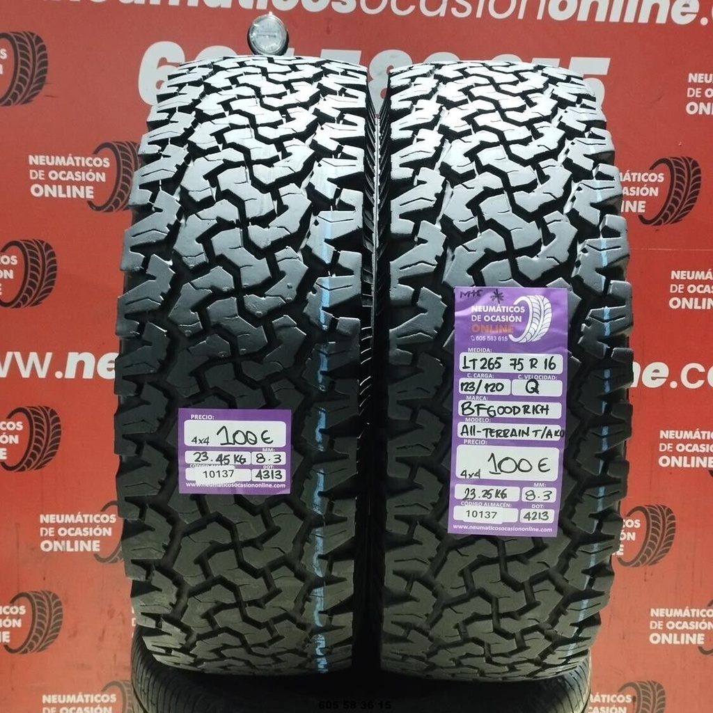 2x 265 75 R16 123/120Q BFGOODRICH ALL-TERRAIN T/A KO M+S* 8.3/8.3mm REF:10137