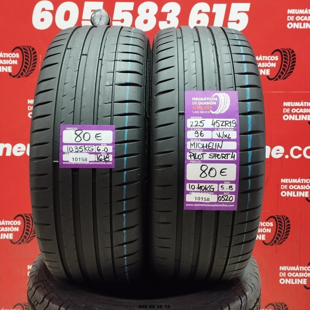 2x 225 45 Z R19 96W XL MICHELIN PILOT SPORT4 5.8/6.0mm REF:10158