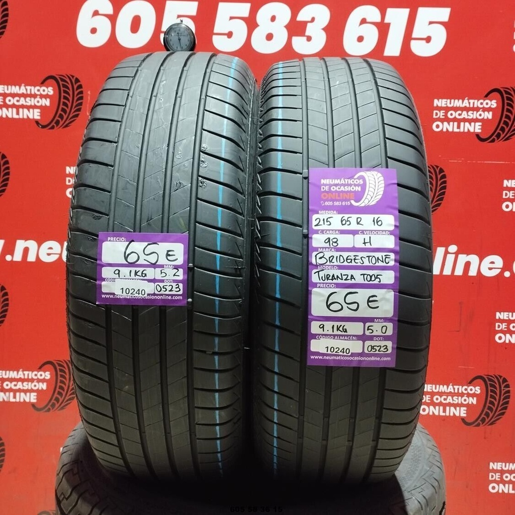 2x 215 65 R16 98H BRIDGESTONE TURANZA T005 5.2/5.0mm REF:10240