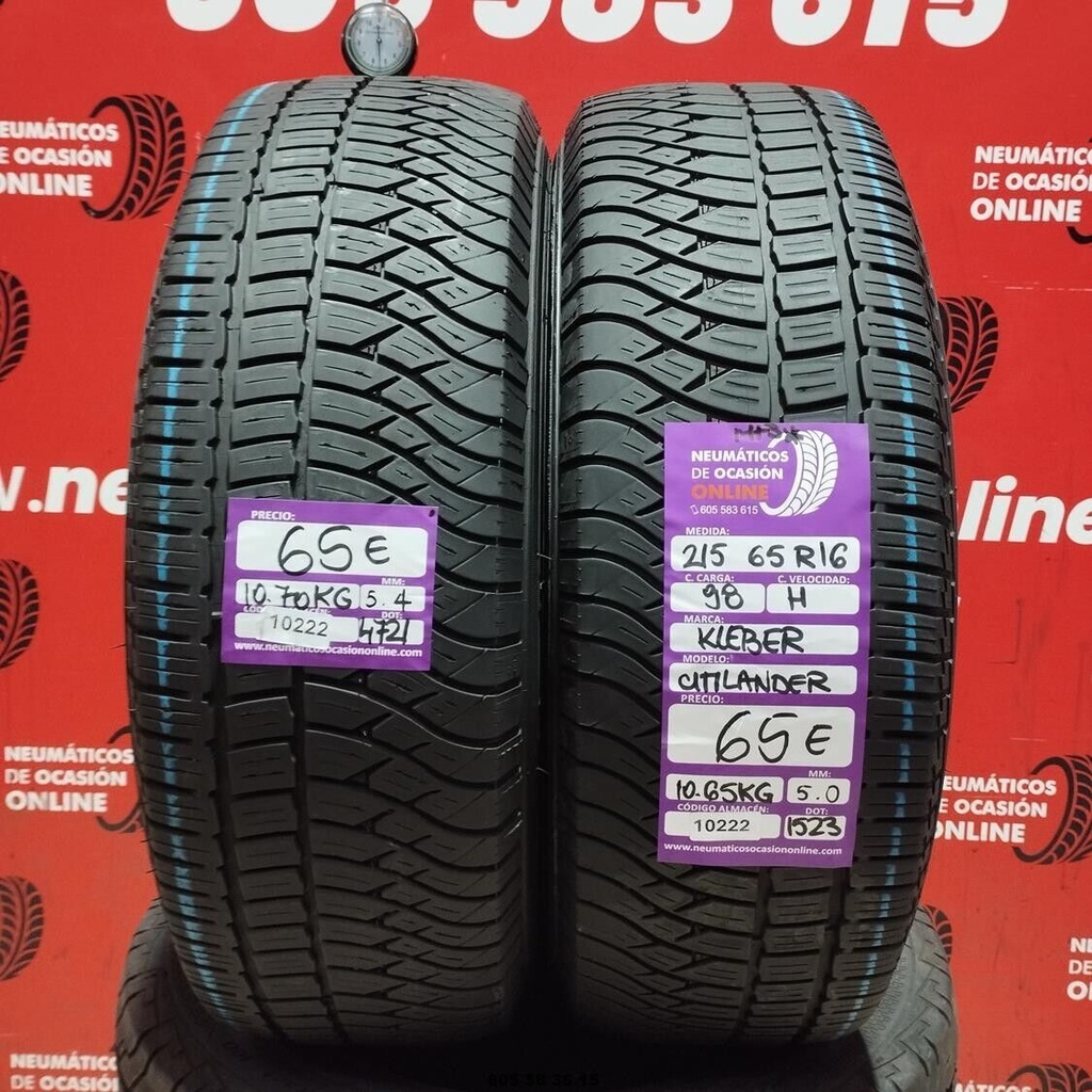 2x 215 65 R16 98H KLEBER CITILANDER M+S* 5.4/5.0mm REF:10222