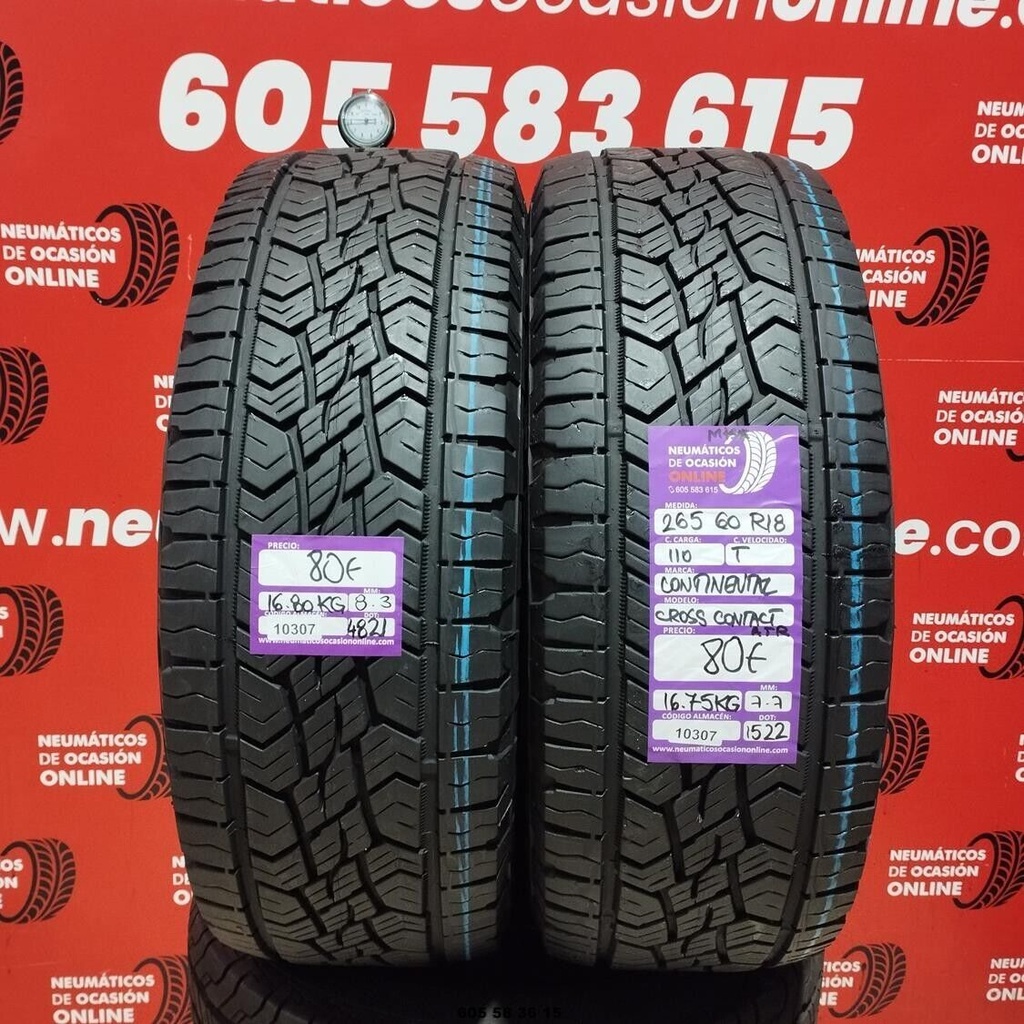 2x 265 60 R18 110T CONTINENTAL CROSS CONTACT ATR M+S* 8.3/7.7mm REF:10307