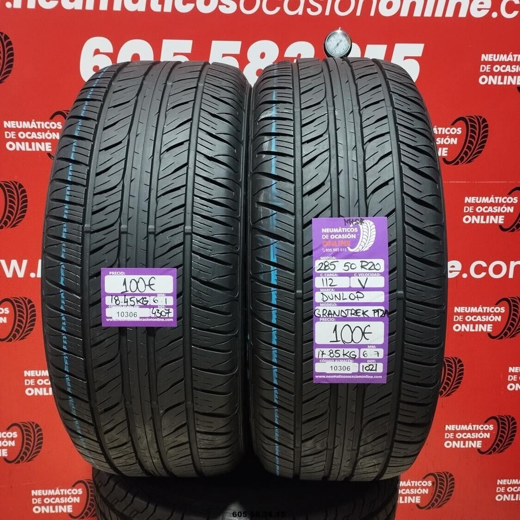 2x 285 50 R20 112V DUNLOP GRANDTREK PT2A M+S* 6.7/6.1mm REF:10306
