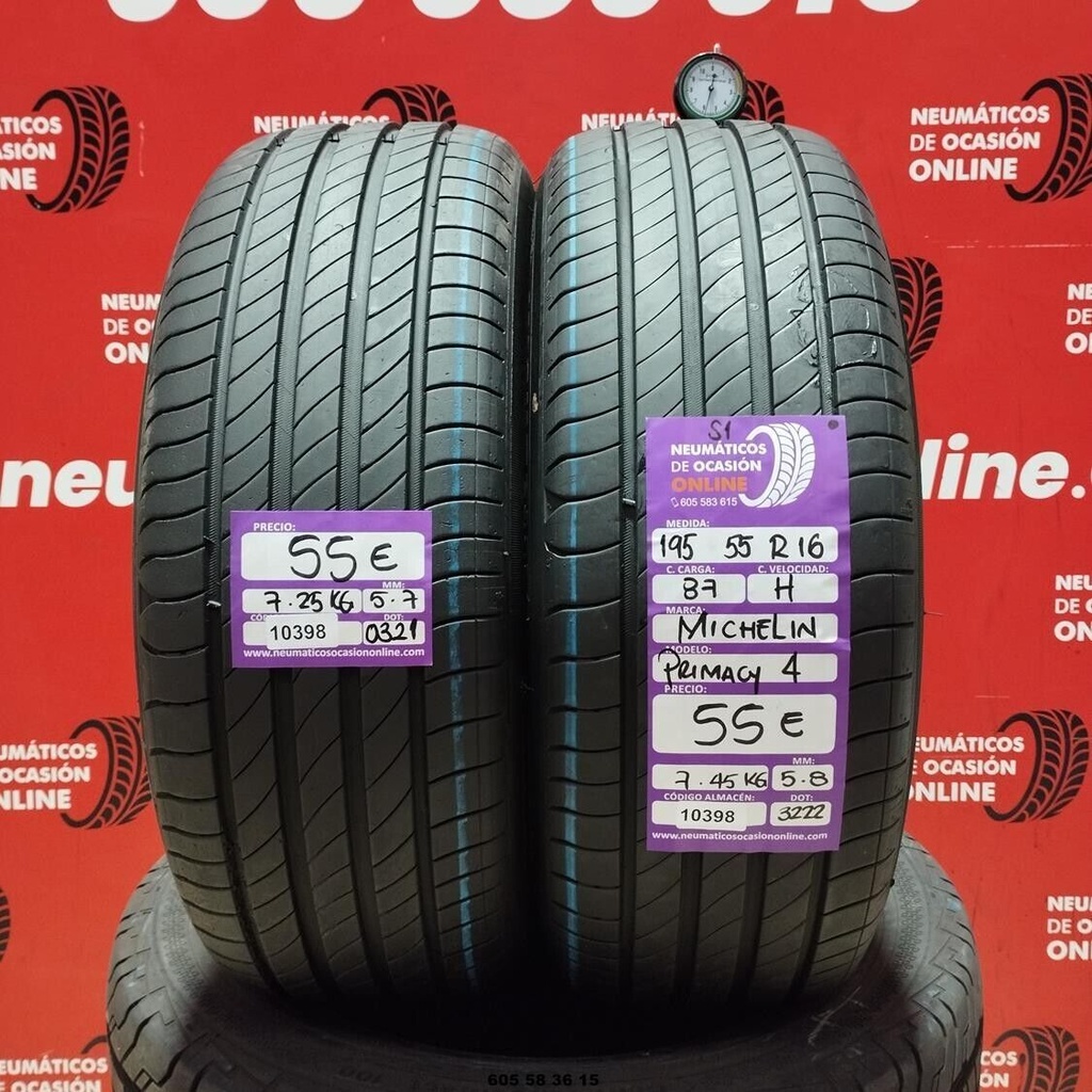 2x 195 55 R16 87H MICHELIN PRIMACY4 S1 5.8/5.7mm REF:10398