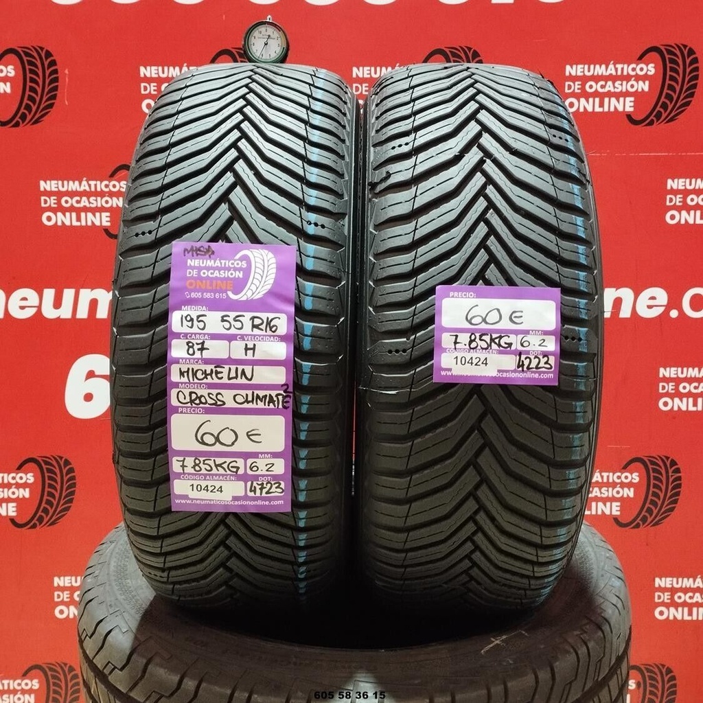 2x 195 55 R16 87H MICHELIN CROSS CLIMATE2 M+S* 6.2/6.2mm REF:10424
