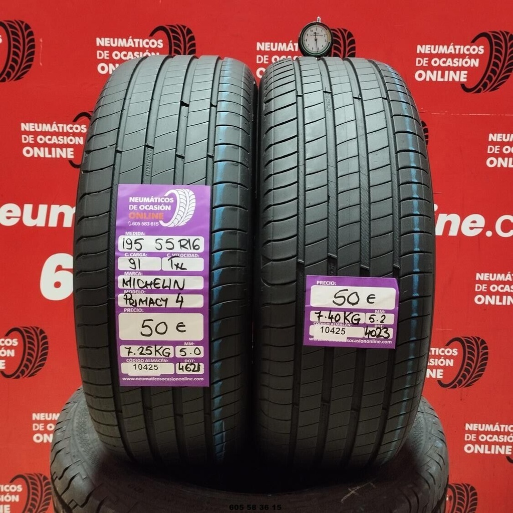 2x 195 55 R16 91T XL MICHELIN PRIMACY4 5.0/5.2mm REF:10425