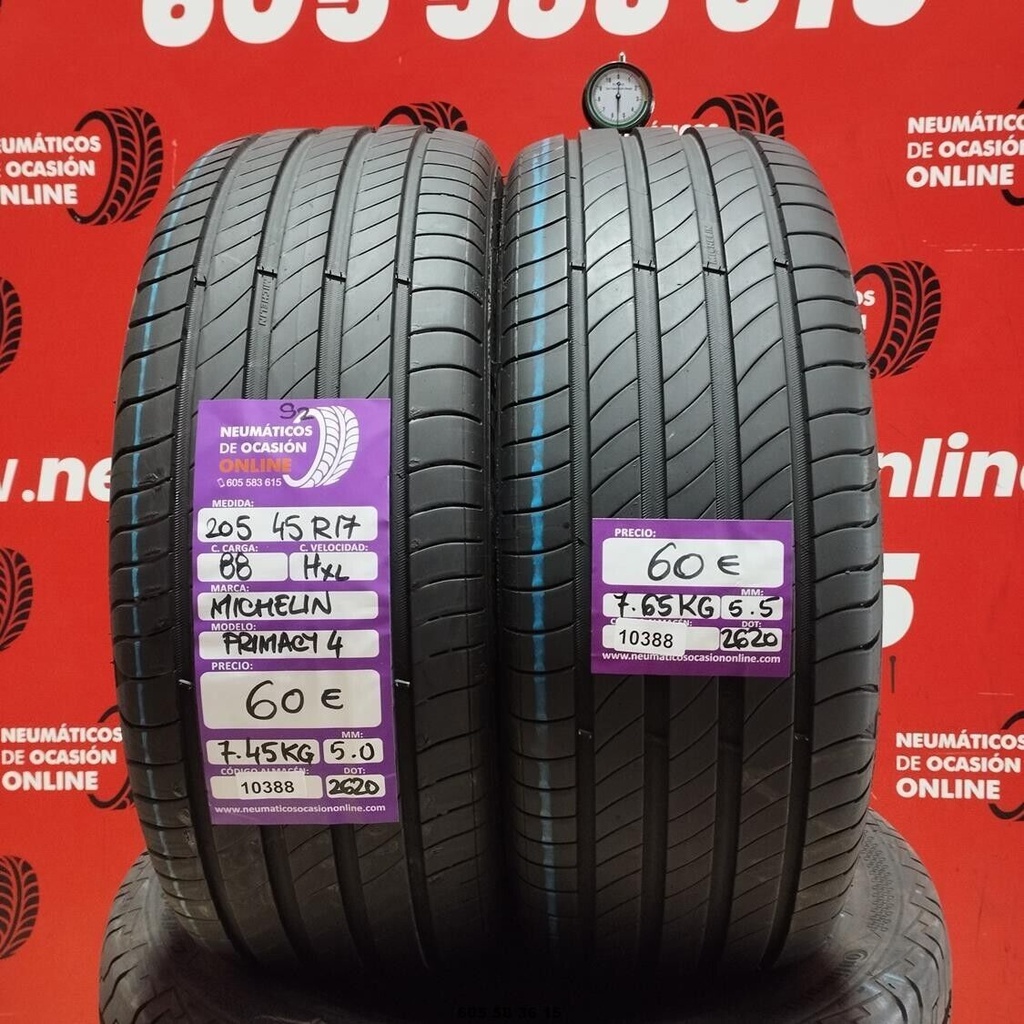 2x 205 45 R17 88H XL MICHELIN PRIMACY4 S2 5.0/5.5mm REF:10388