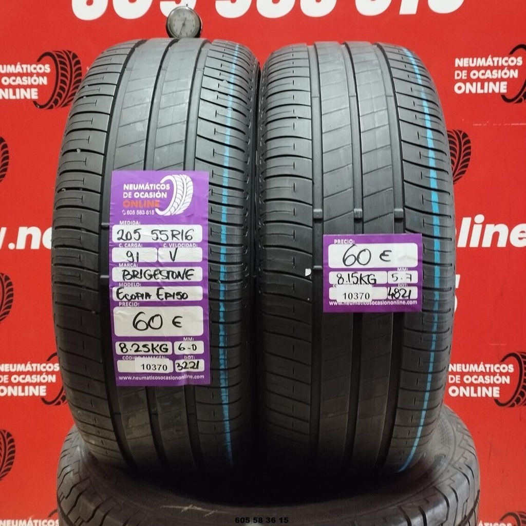 2x 205 55 R16 91V BRIDGESTONE ECOPIA EPI50 6.0/5.7mm REF:10370