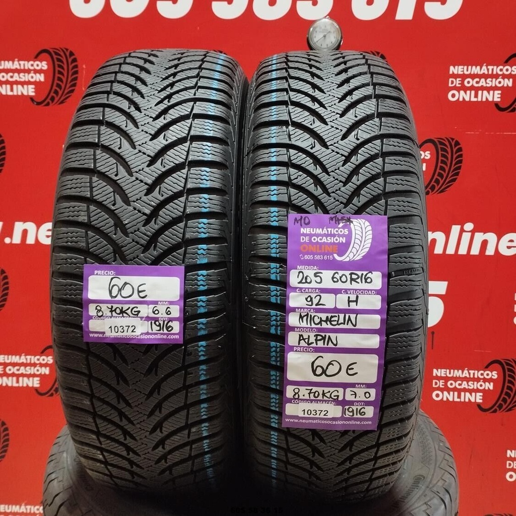 2x 205 60 R16 92H MICHELIN ALPIN MO M+S* 6.6/7.0mm REF:10372