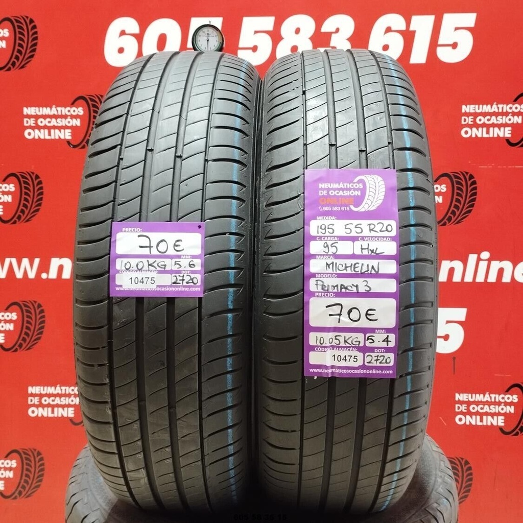 2x 195 55 R20 95H XL MICHELIN PRIMACY3 5.6/5.4mm REF:10475