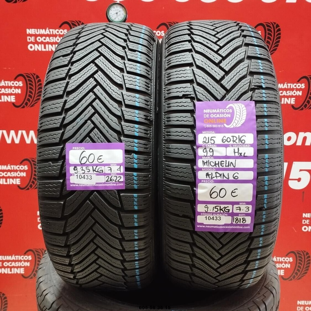 2x 215 60 R16 99H XL MICHELIN ALPIN6 7.4/7.3mm REF:10433